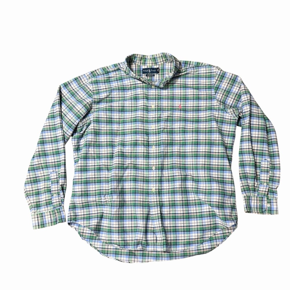 Polo‎ Ralph Lauren Button Up Shirt Men Size XXL Classic Fit Plaid Cotton Vintage